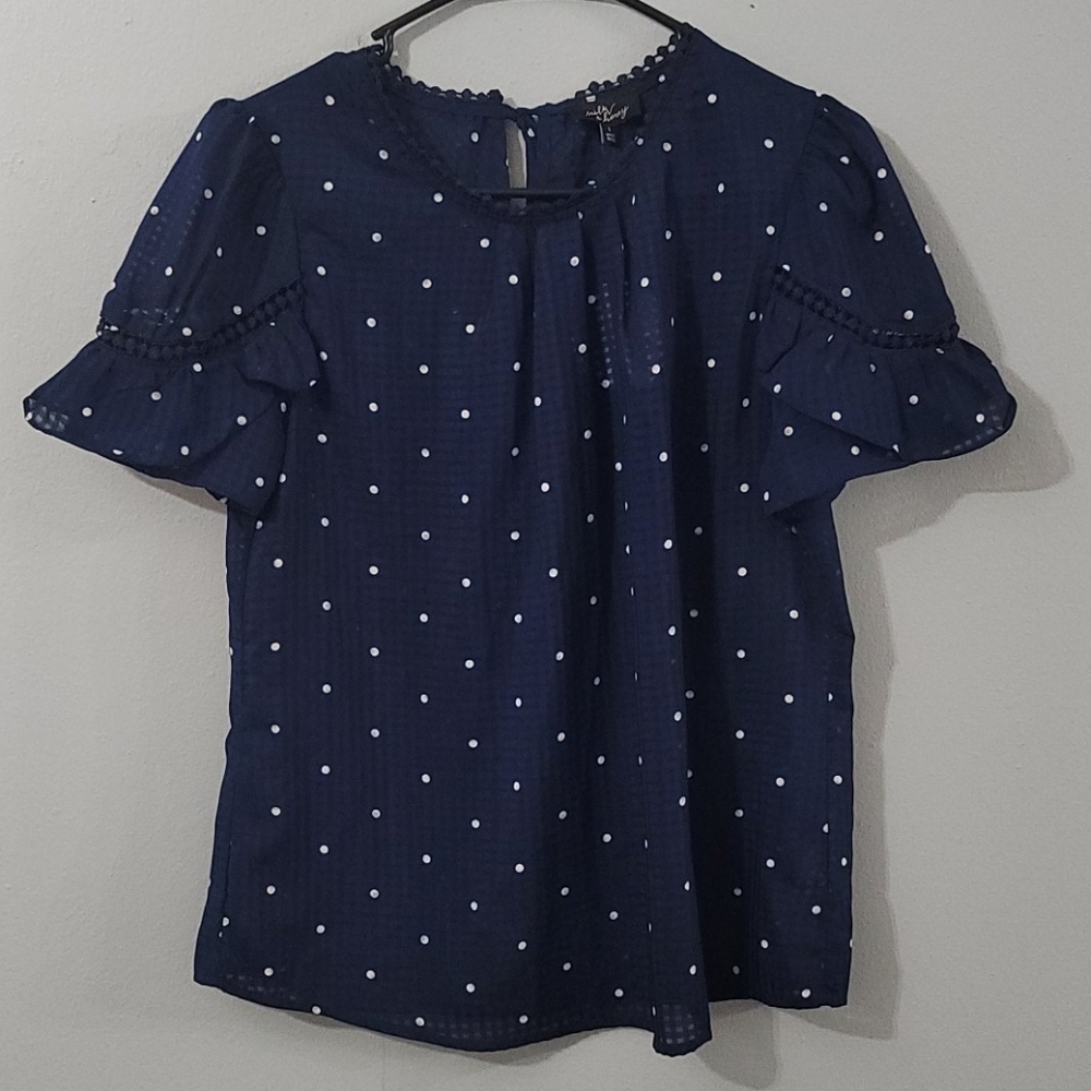 NWT, Milk & Honey Blue and white dots blouse